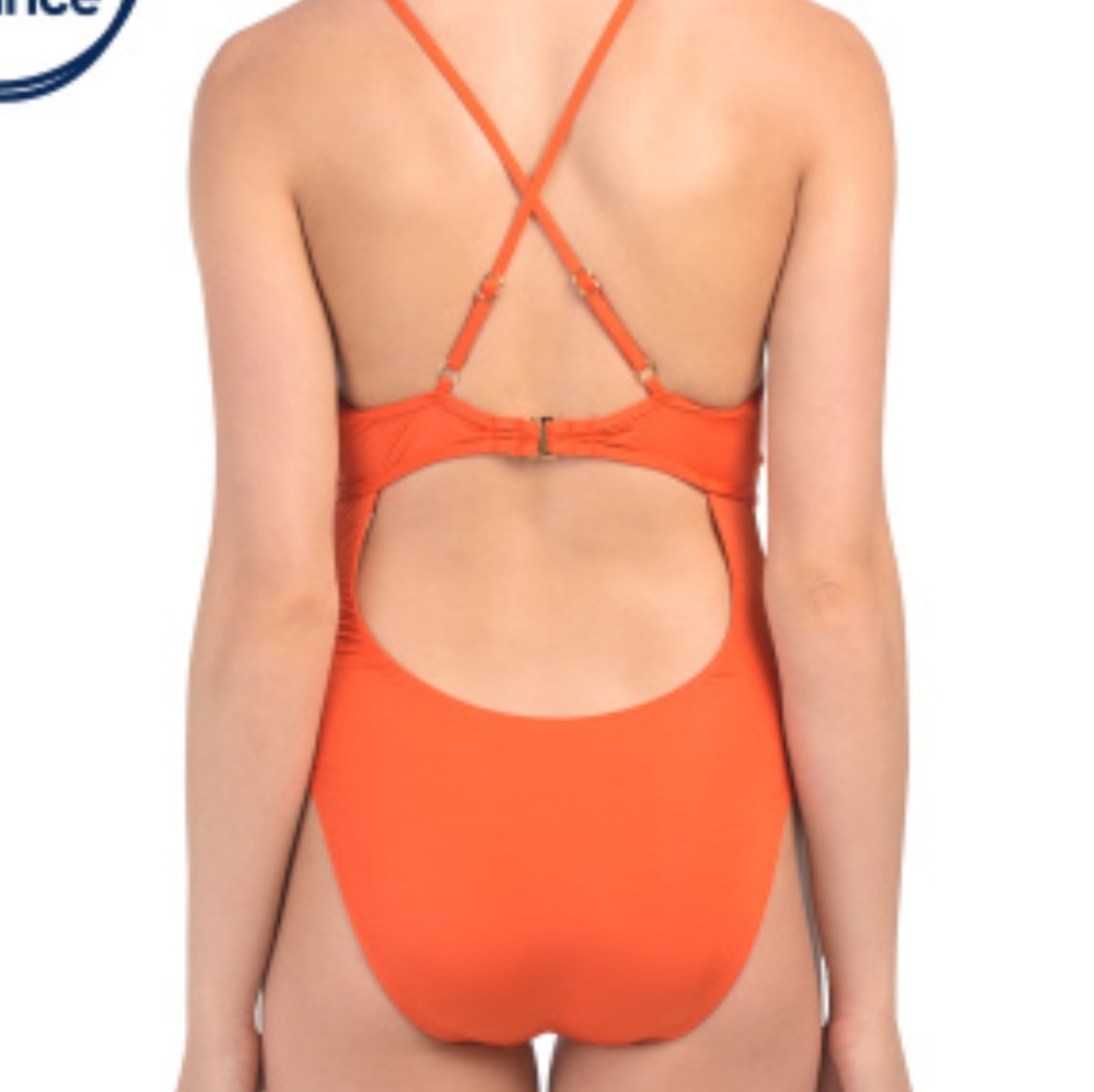 BCBGMAXAZRIA Orange Plunging One Piece - Picture 2 of 5
